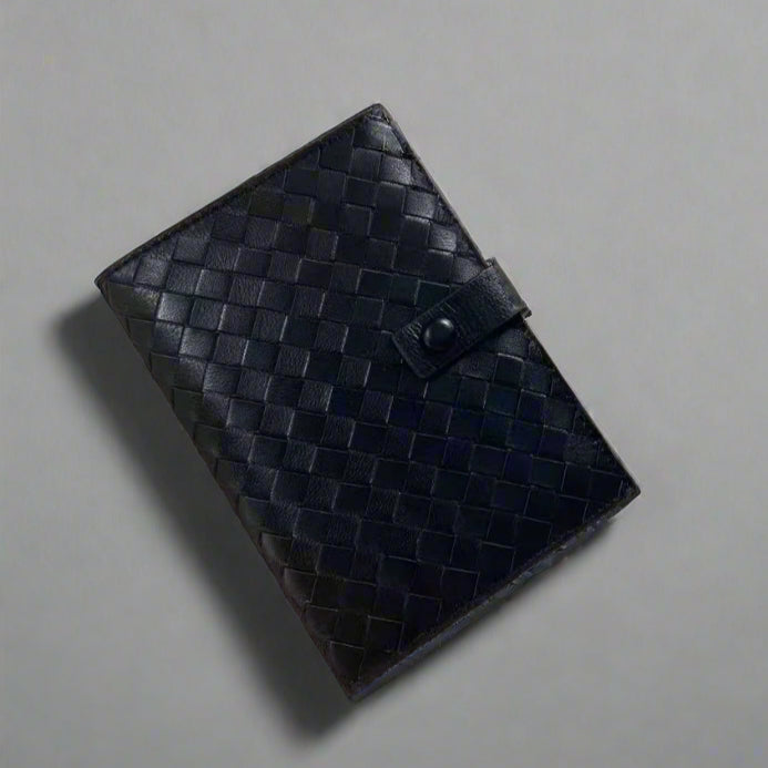 Paxo black woven sheepskin leather double passport holder