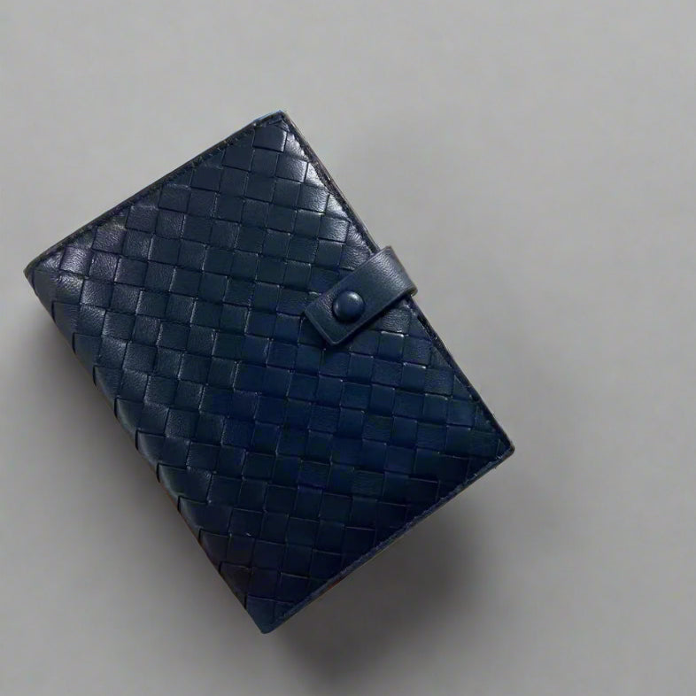 Paxo navy woven sheepskin leather double passport holder front view