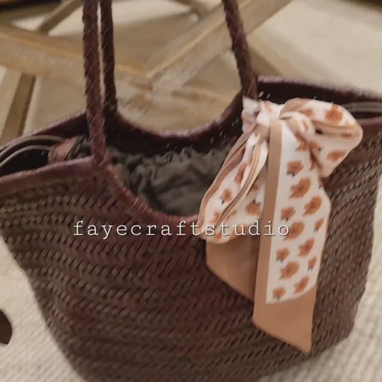 FayeCraftStudio handmade genuine TOP LAYER cowhide woven leather shoulder bag, Vegetable Basket, tote bag, everyday bag