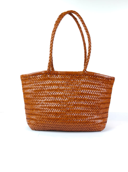 Lana handmade woven top layer cowhide leather tote bag with shoulder straps