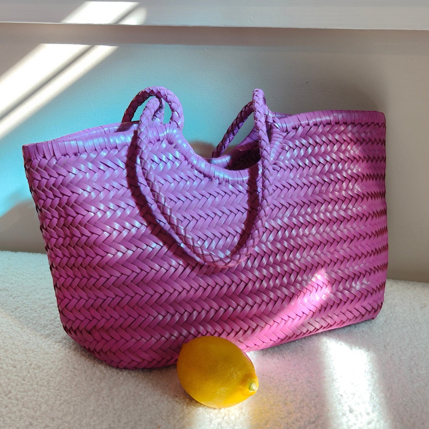 Phoebe Woven Full-Grain Leather Shoulder Tote Bag