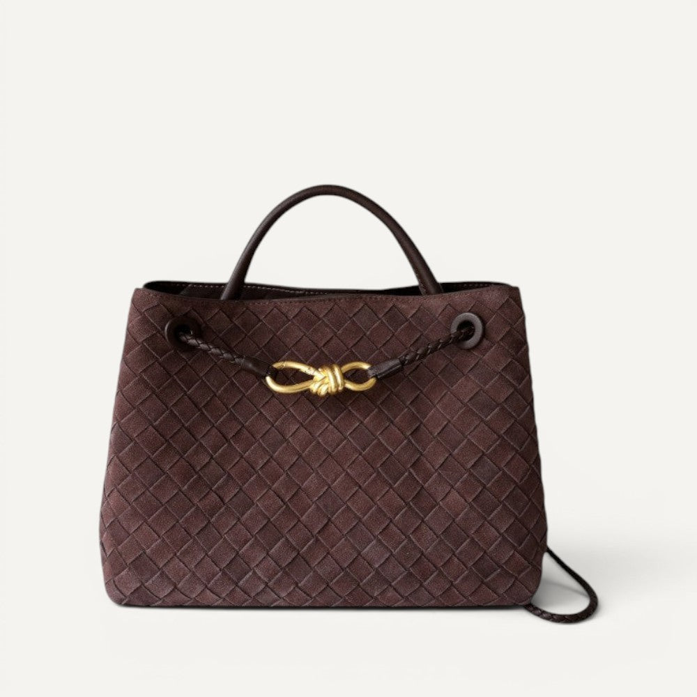 Jade Suede Leather Woven Tote Bag