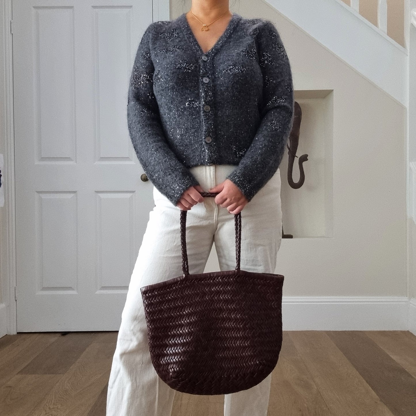 Lana - 100 % handgemachte echte TOP LAYER Rindsleder gewebt Leder Umhängetasche, Gemüsekorb, Einkaufstasche