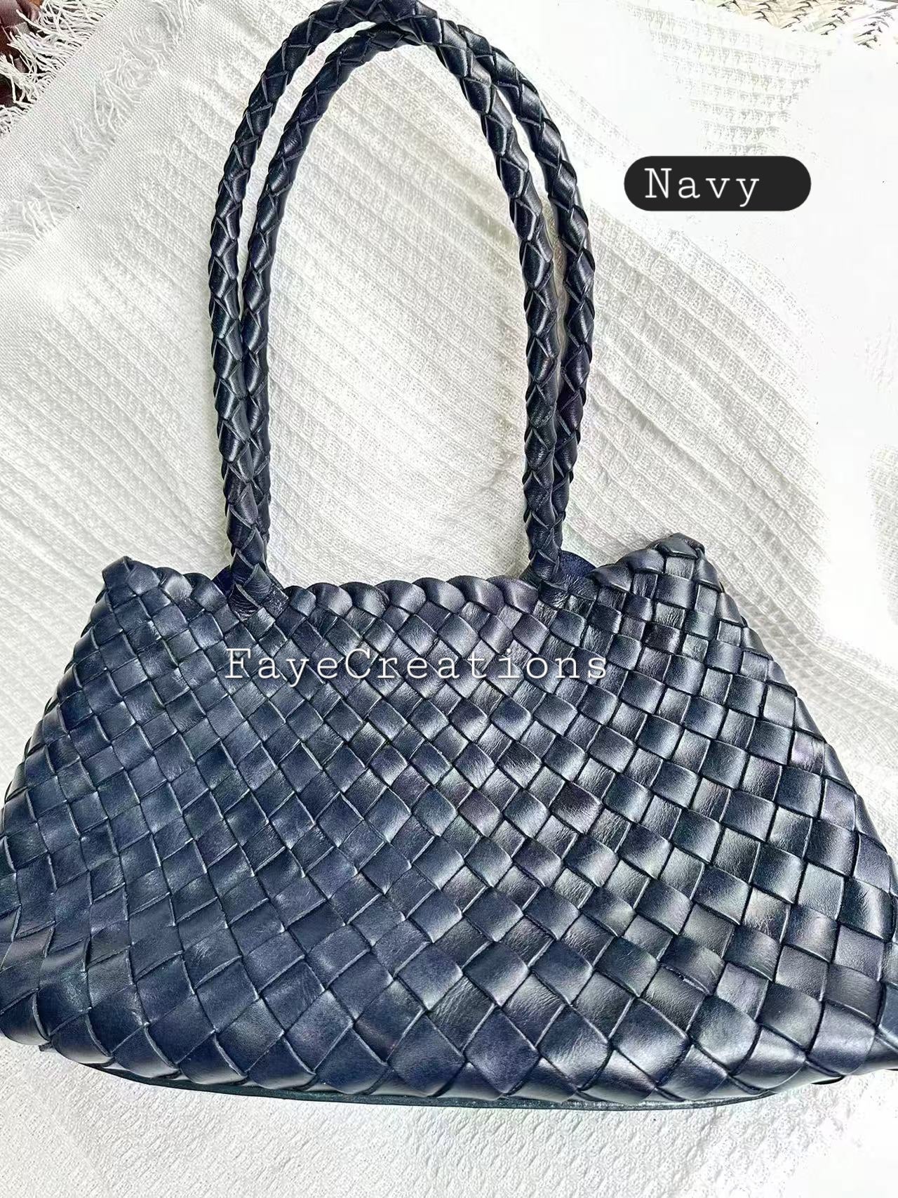 Leah - Large Leather Woven Tote