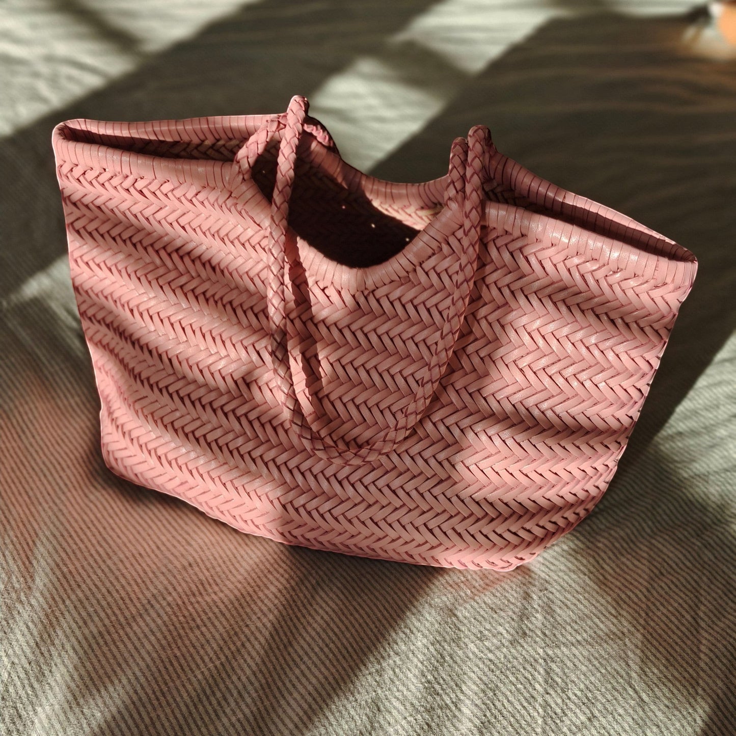 Phoebe Woven Full-Grain Leather Shoulder Tote Bag