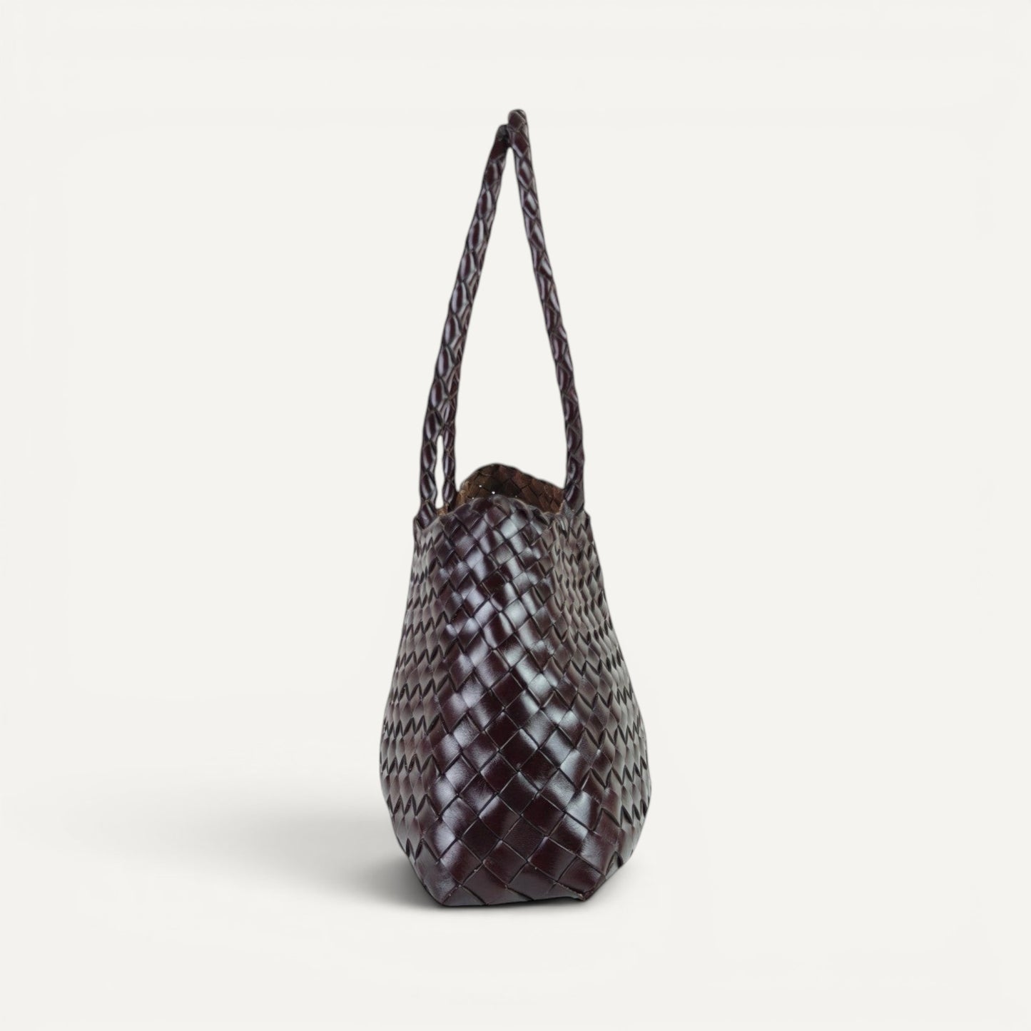 Leah City Zip elegant woven cowhide leather tote bag with zipper closure