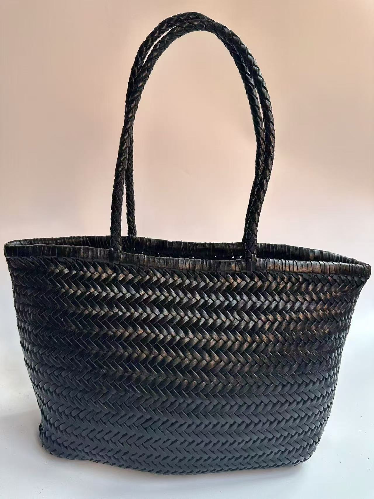 Lana - 100 % handgemachte echte TOP LAYER Rindsleder gewebt Leder Umhängetasche, Gemüsekorb, Einkaufstasche