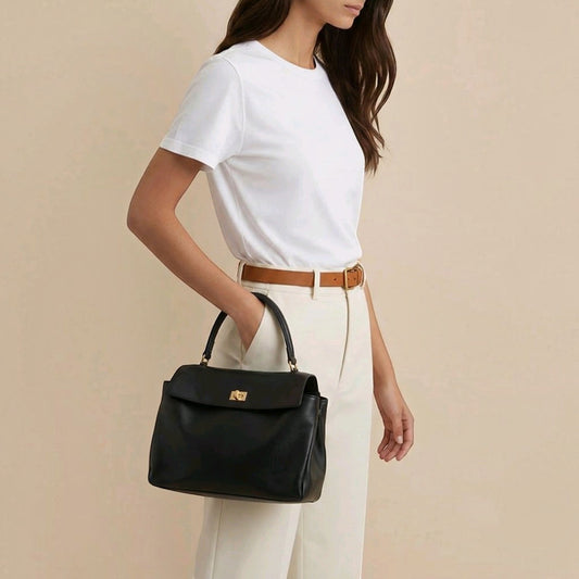 Harper Shoulder Bag small black leather with sleek structured design and shoulder strap