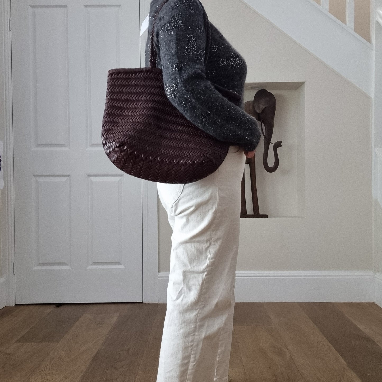 Lana - 100 % handgemachte echte TOP LAYER Rindsleder gewebt Leder Umhängetasche, Gemüsekorb, Einkaufstasche