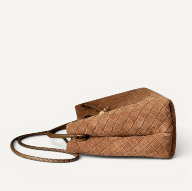 Jade Suede Leather Woven Tote Bag