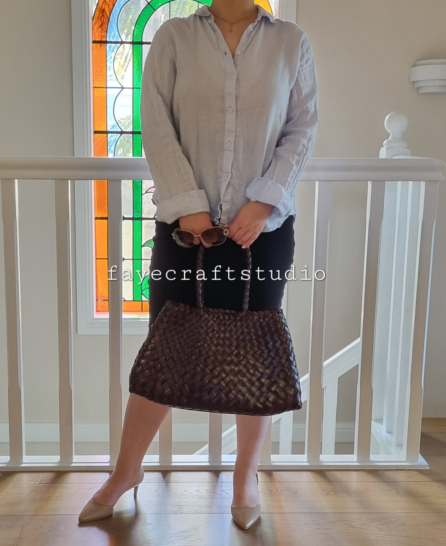 Leah - Large Leather Woven Tote