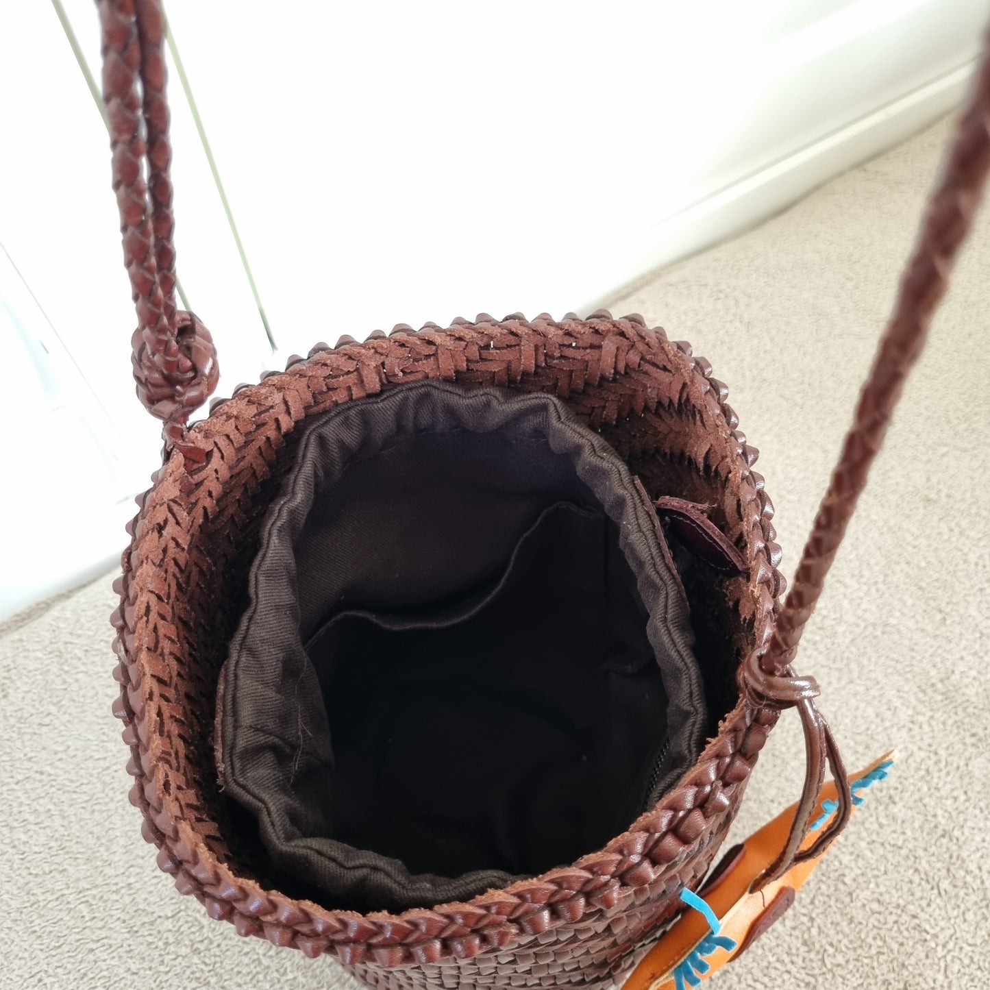 Serena - Handmade retro leather woven top layer cowhide crossbody bucket bag