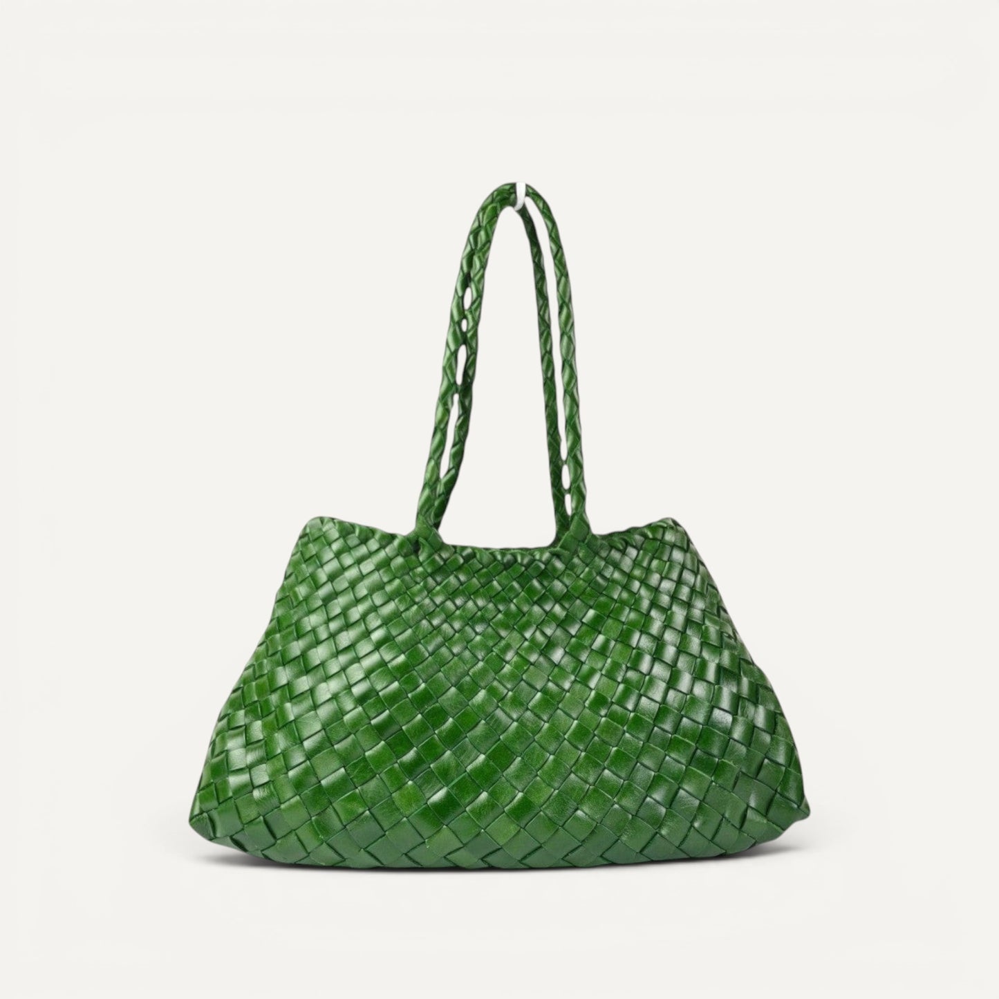 Leah Woven Full-Grain Leather Tote Bag with Zipper