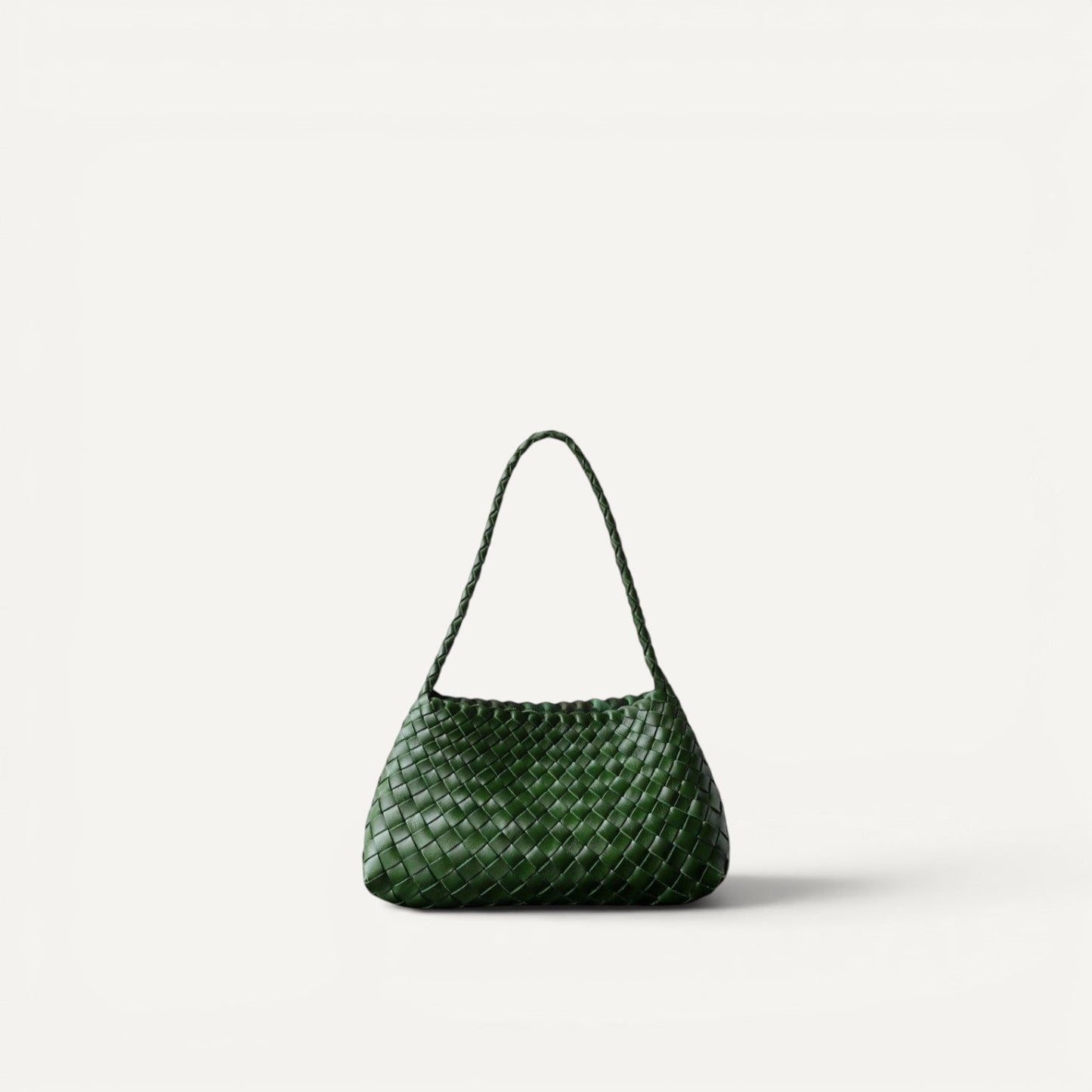 Emma handmade full leather cowhide shoulder bag with woven design and single shoulder strap