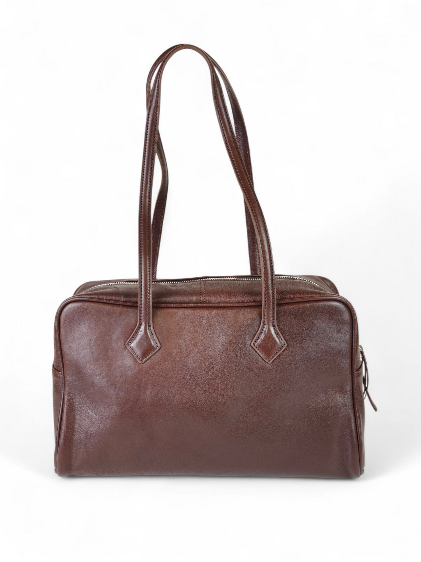 Full-grain leather Box 35 structured tote bag with shoulder handles in brown