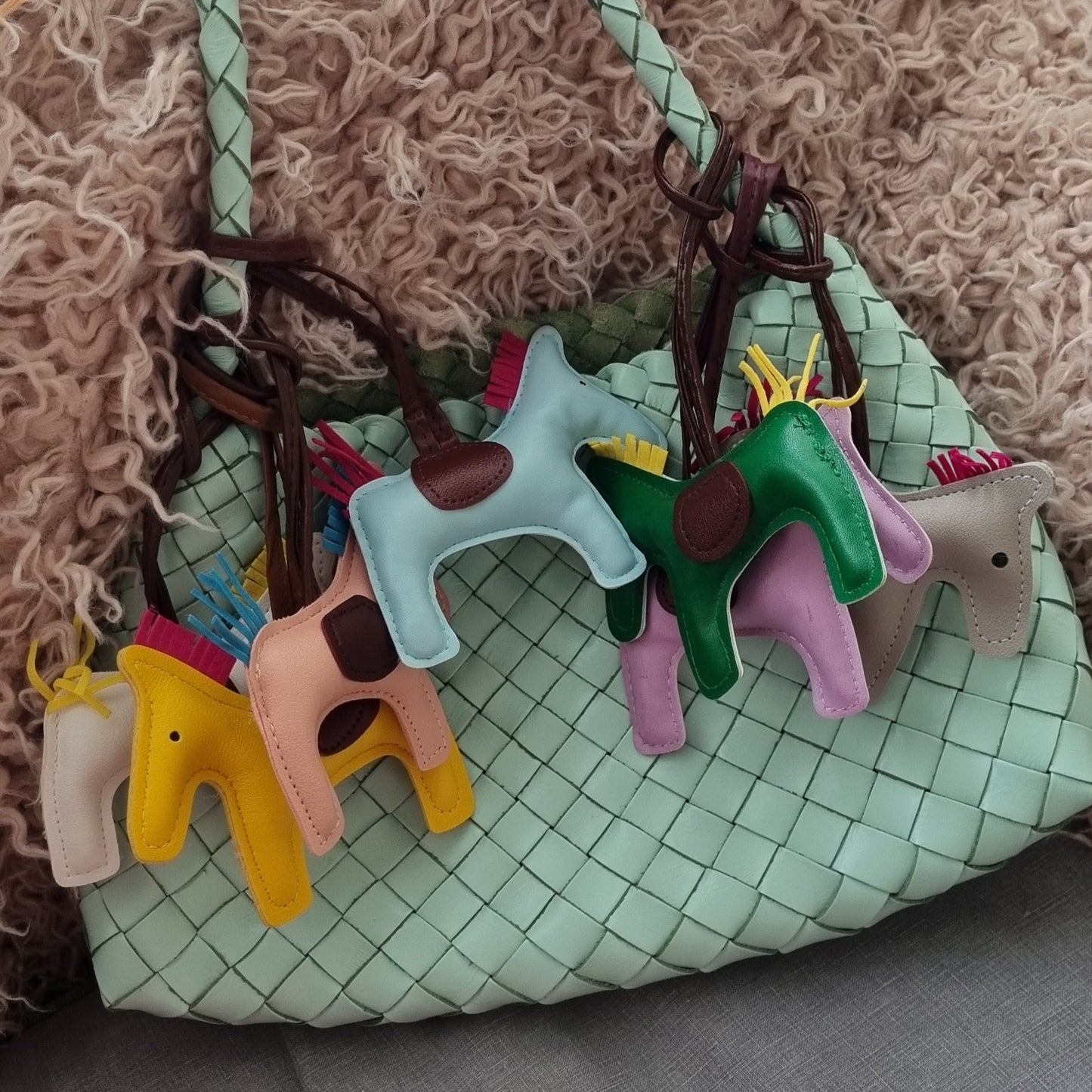 Pony Bag Charm - Handcrafted PU Leather - Macaron Colour Palette