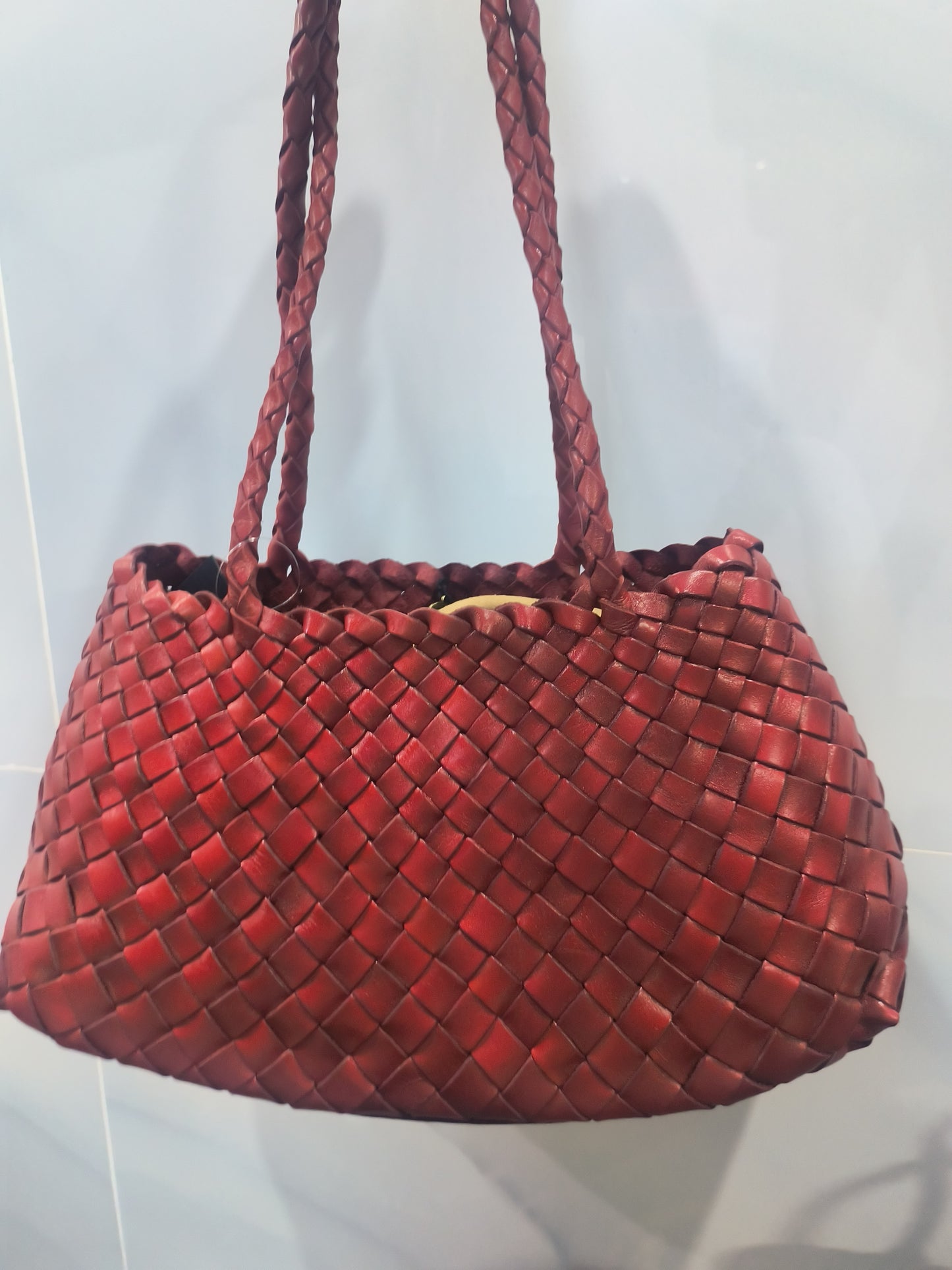 Opal (MEDIUM LONG HANDLES) - Handmade TOP LAYER cowhide leather woven shoulder tote bag with long handles