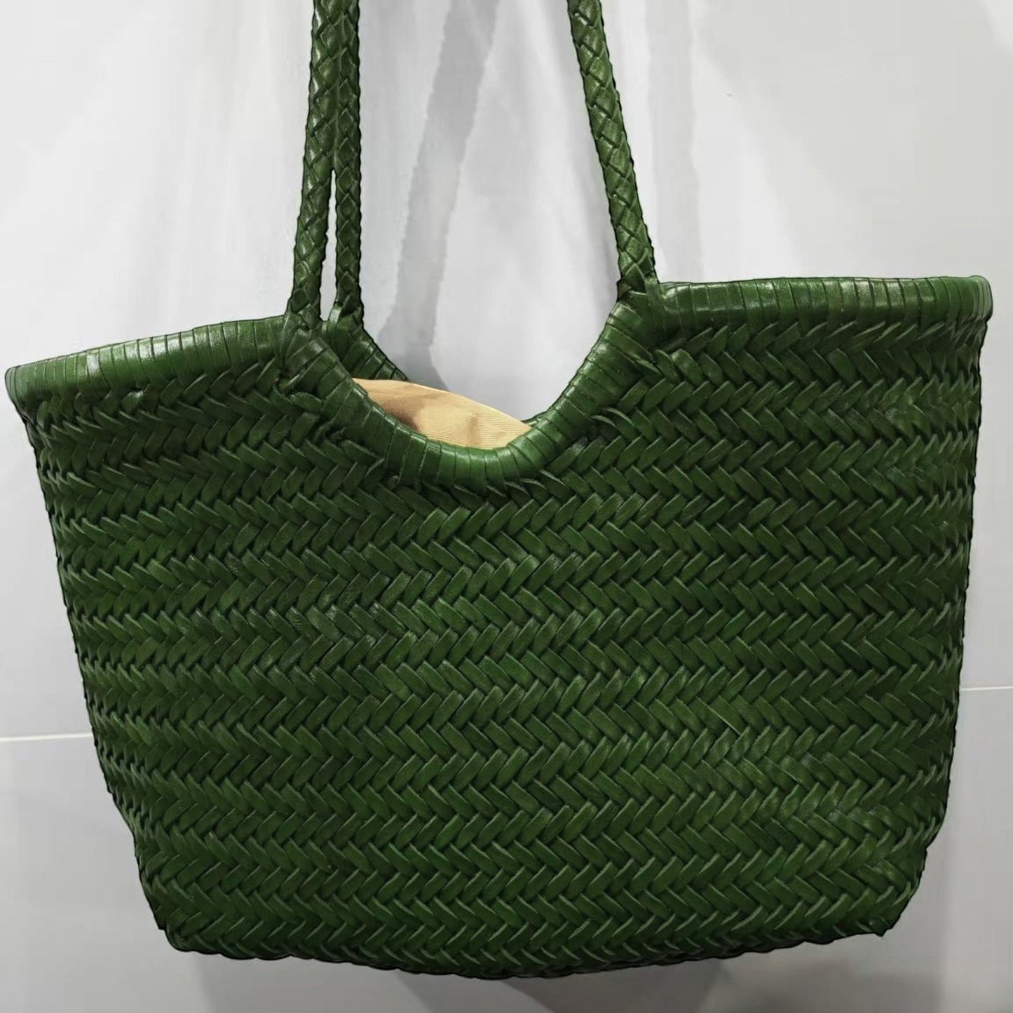 Phoebe Woven Full-Grain Leather Shoulder Tote Bag