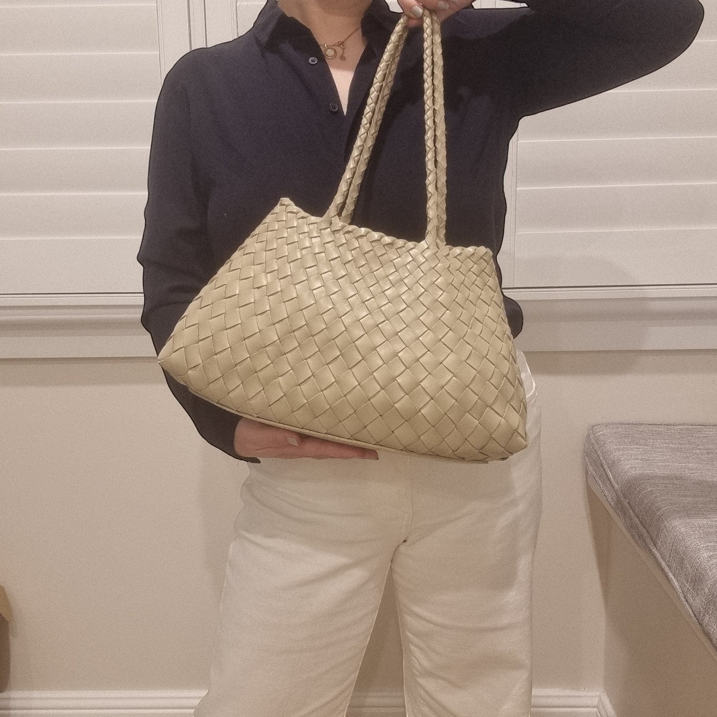 Opal Woven Full-Grain Leather Tote Bag