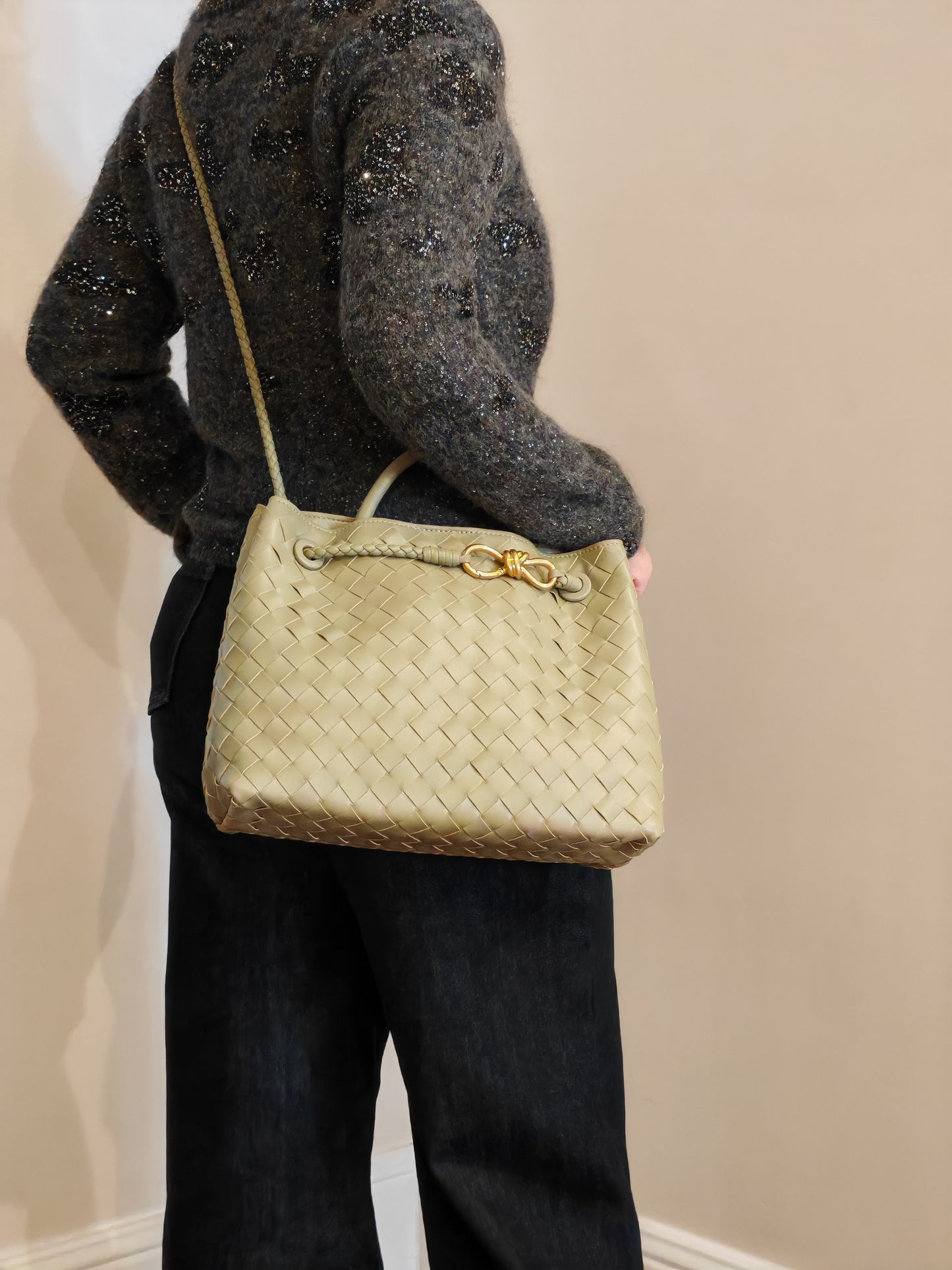 Jade Large - Crosswoven Leather Shoulder Bag – Dual Compartment