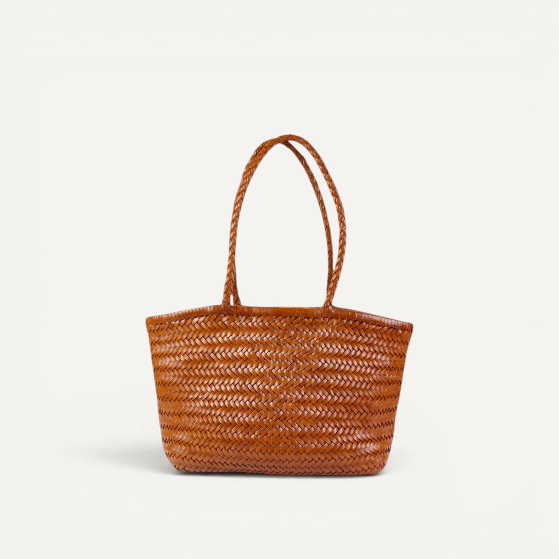 Lana handmade woven top layer cowhide leather tote bag with shoulder straps