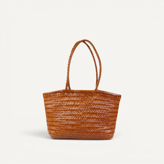 Lana handmade woven top layer cowhide leather tote bag with shoulder straps