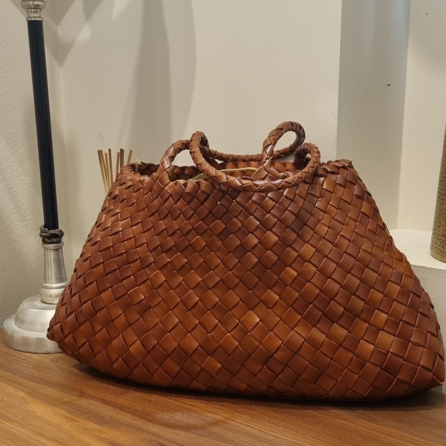 Leah - Large Leather Woven Tote