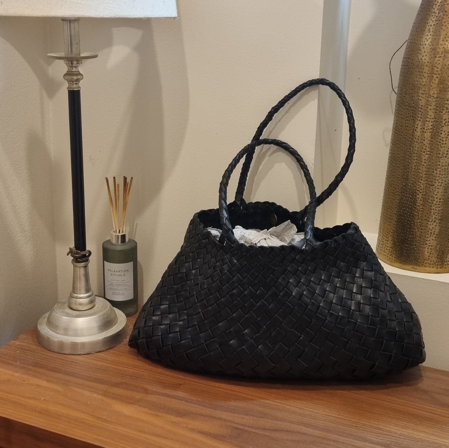 Leah - Large Leather Woven Tote