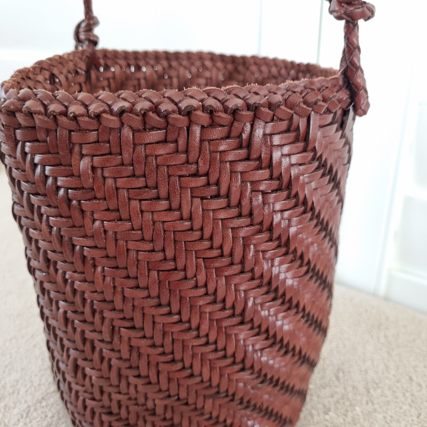 Serena - Handmade retro leather woven top layer cowhide crossbody bucket bag