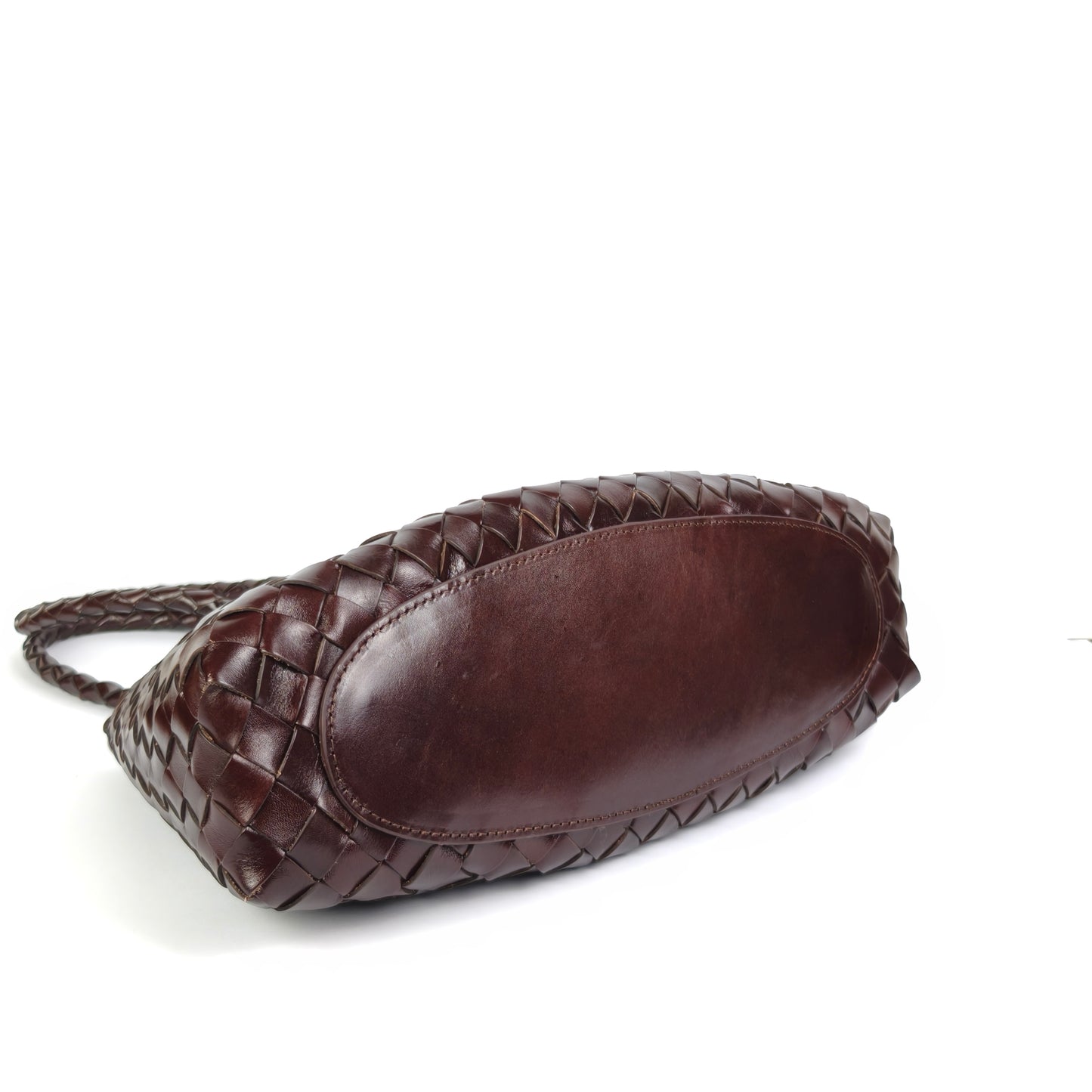 Leah - (GROSSE LANGE GRIFFE) Gewebte Tragetasche aus Leder