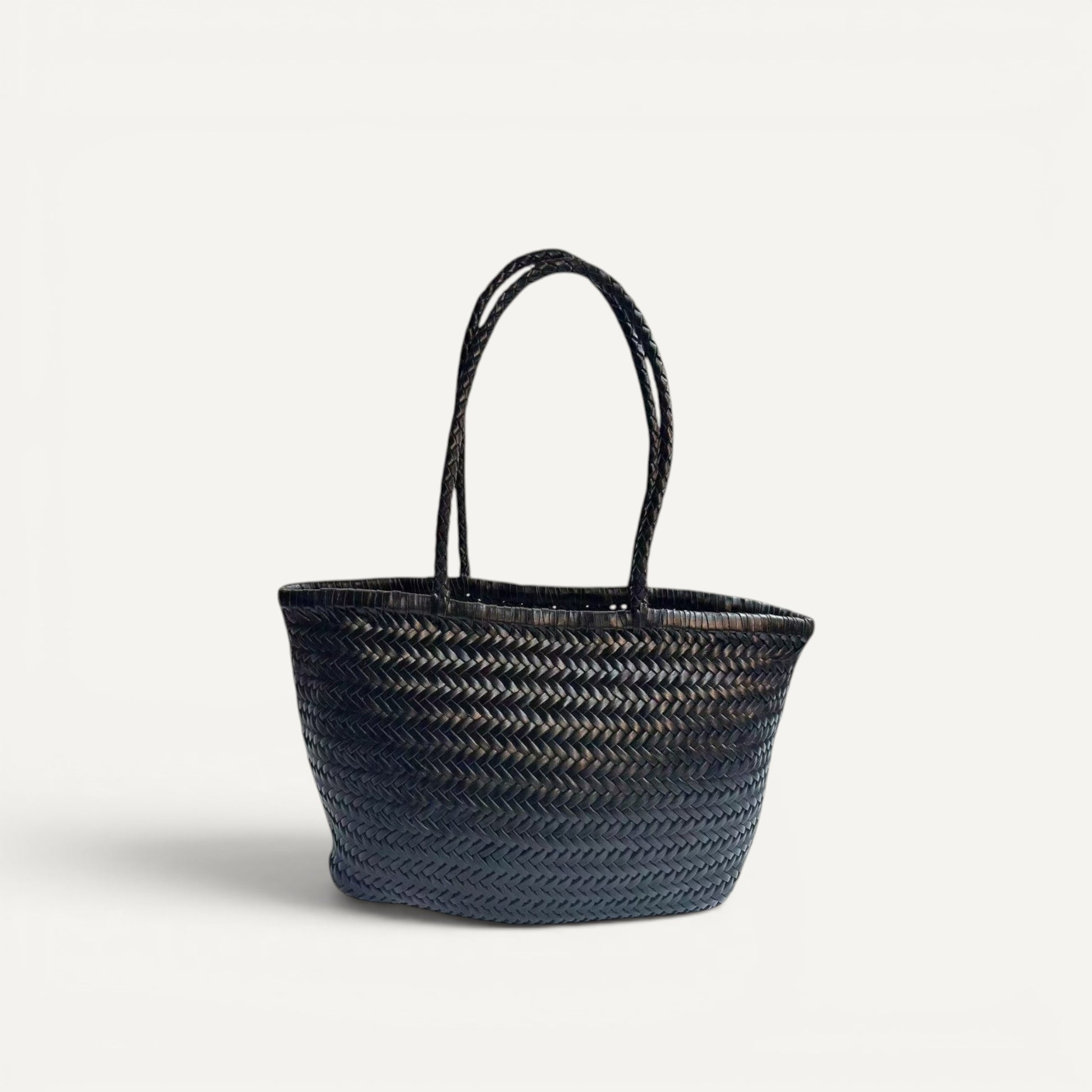 Lana handmade genuine top layer cowhide woven leather shoulder tote bag on white background