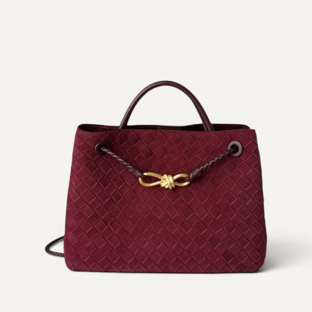 Jade Suede Leather Woven Tote Bag