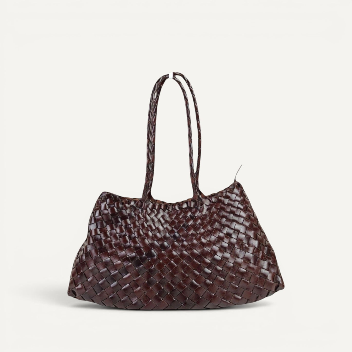 Leah City Zip premium cowhide leather tote with zipper closure and woven texture