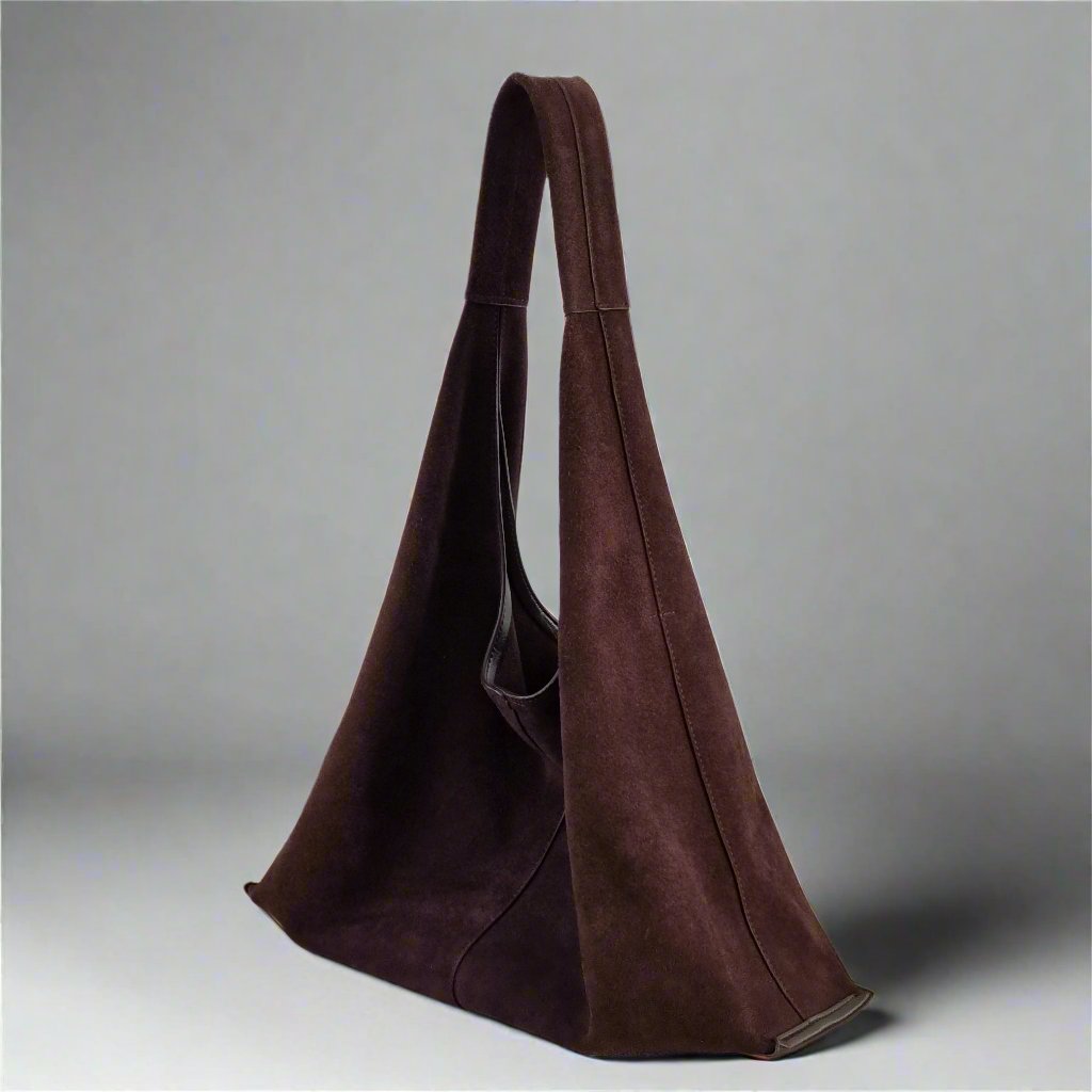 Naomi - 2024 Autumn/Winter New Suede Triangle Tote Bag - Large Capacity Commuter Shoulder Bag - Versatile Genuine Leather Women's Bag