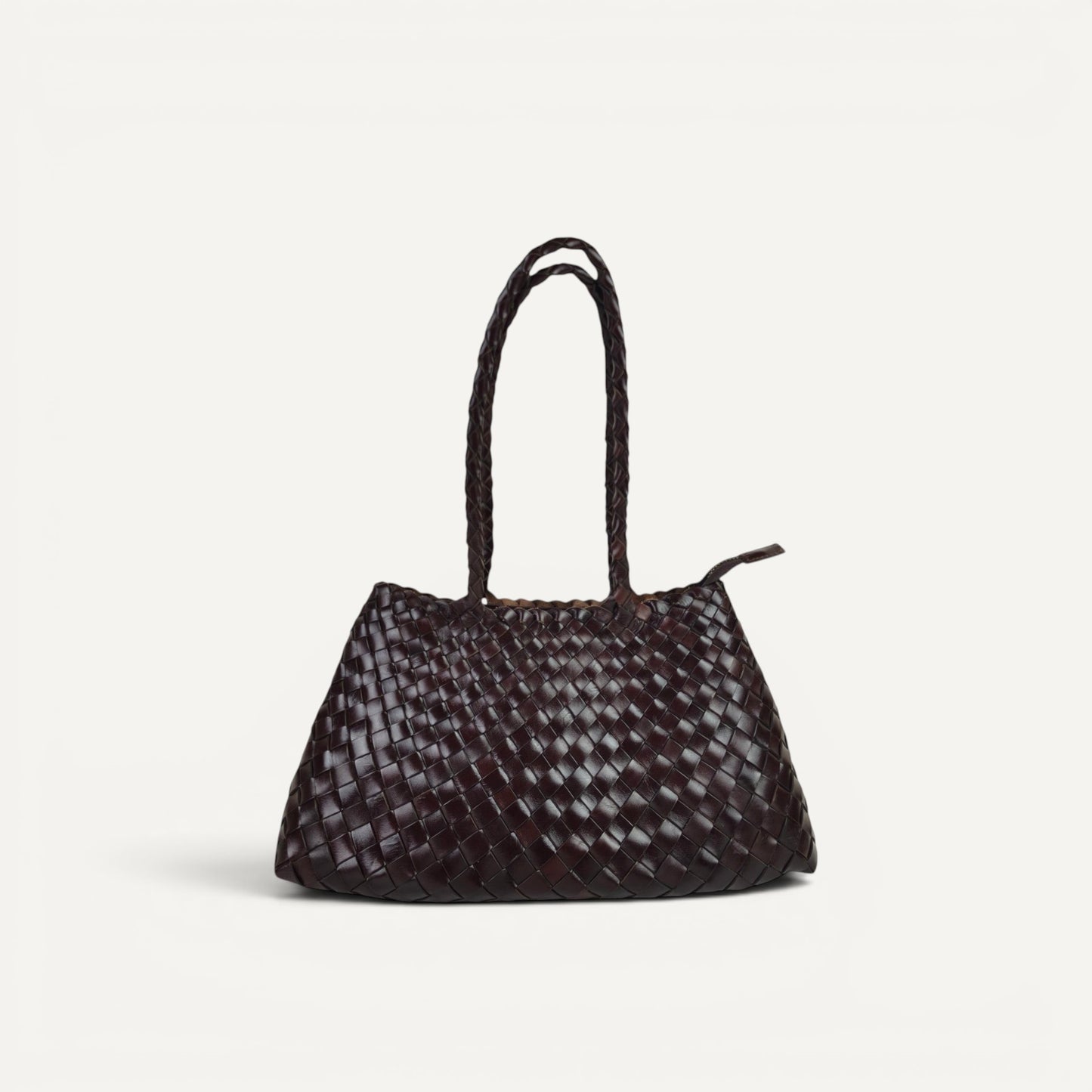 Opal City Zip woven genuine cowhide leather tote bag with zipper closure and long handles
