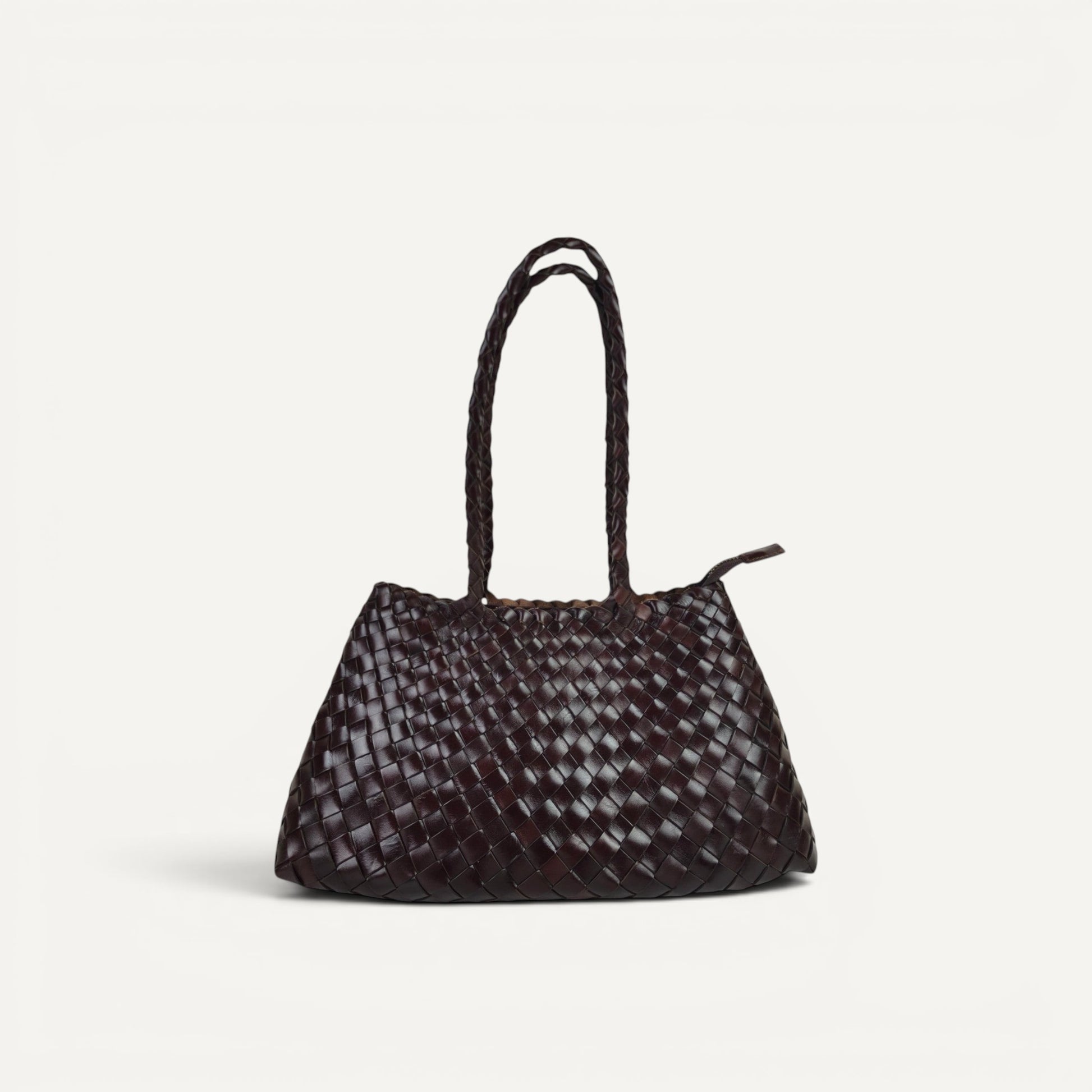 Opal City Zip woven genuine cowhide leather tote bag with zipper closure and long handles