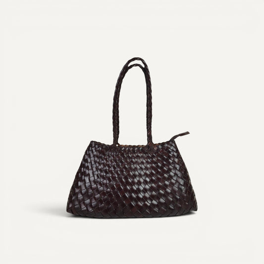 Opal City Zip woven genuine cowhide leather tote bag with zipper closure and long handles