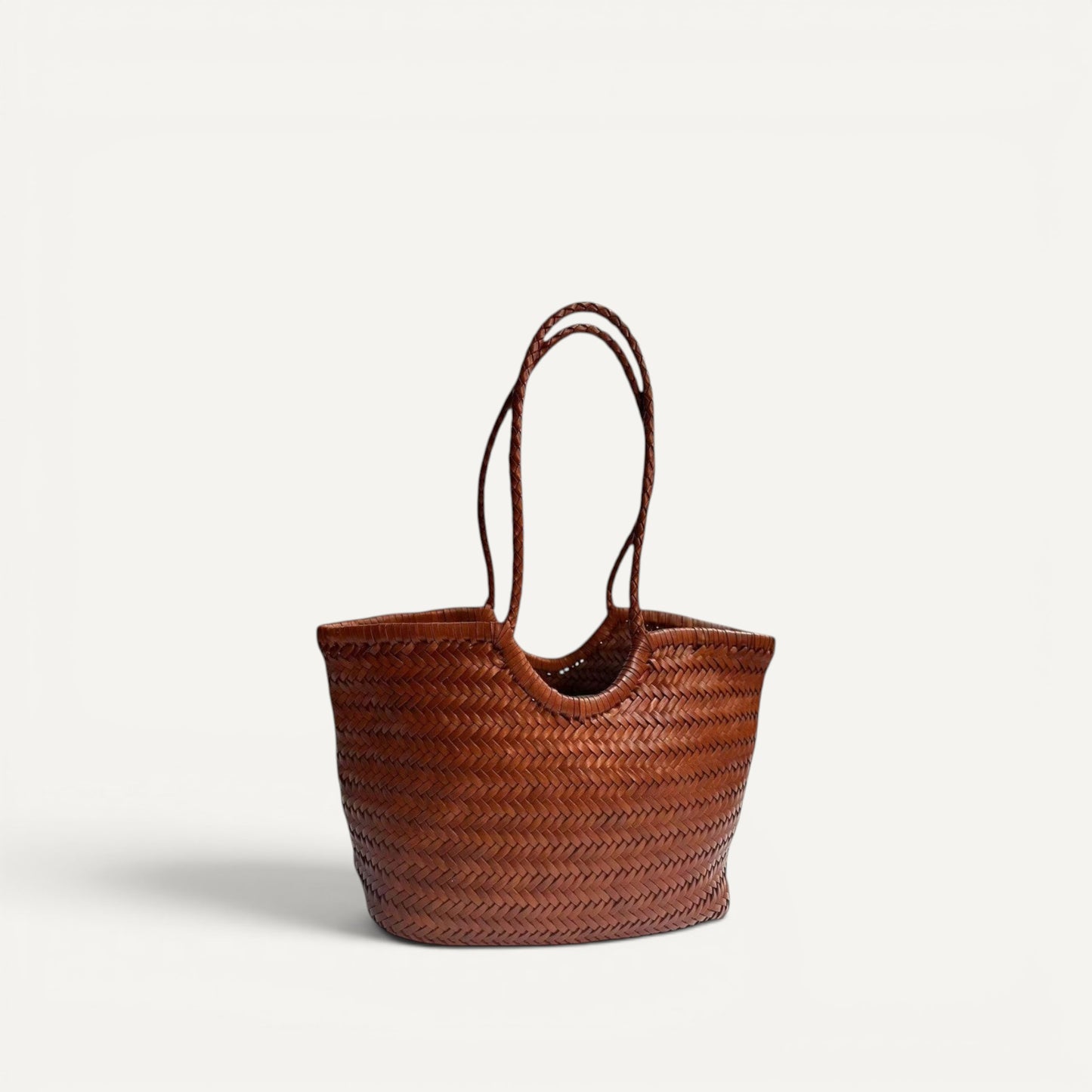 Phoebe Woven Full-Grain Leather Shoulder Tote Bag