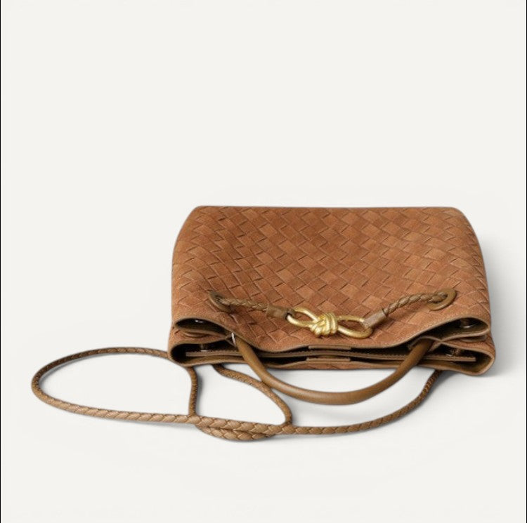 Jade Suede Leather Woven Tote Bag