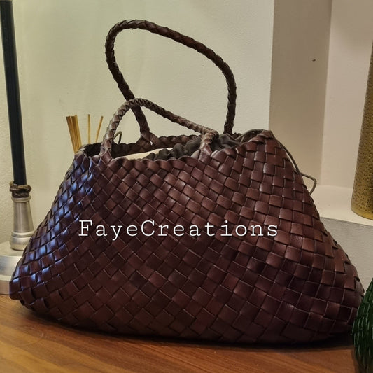 Leah - Large Leather Woven Tote