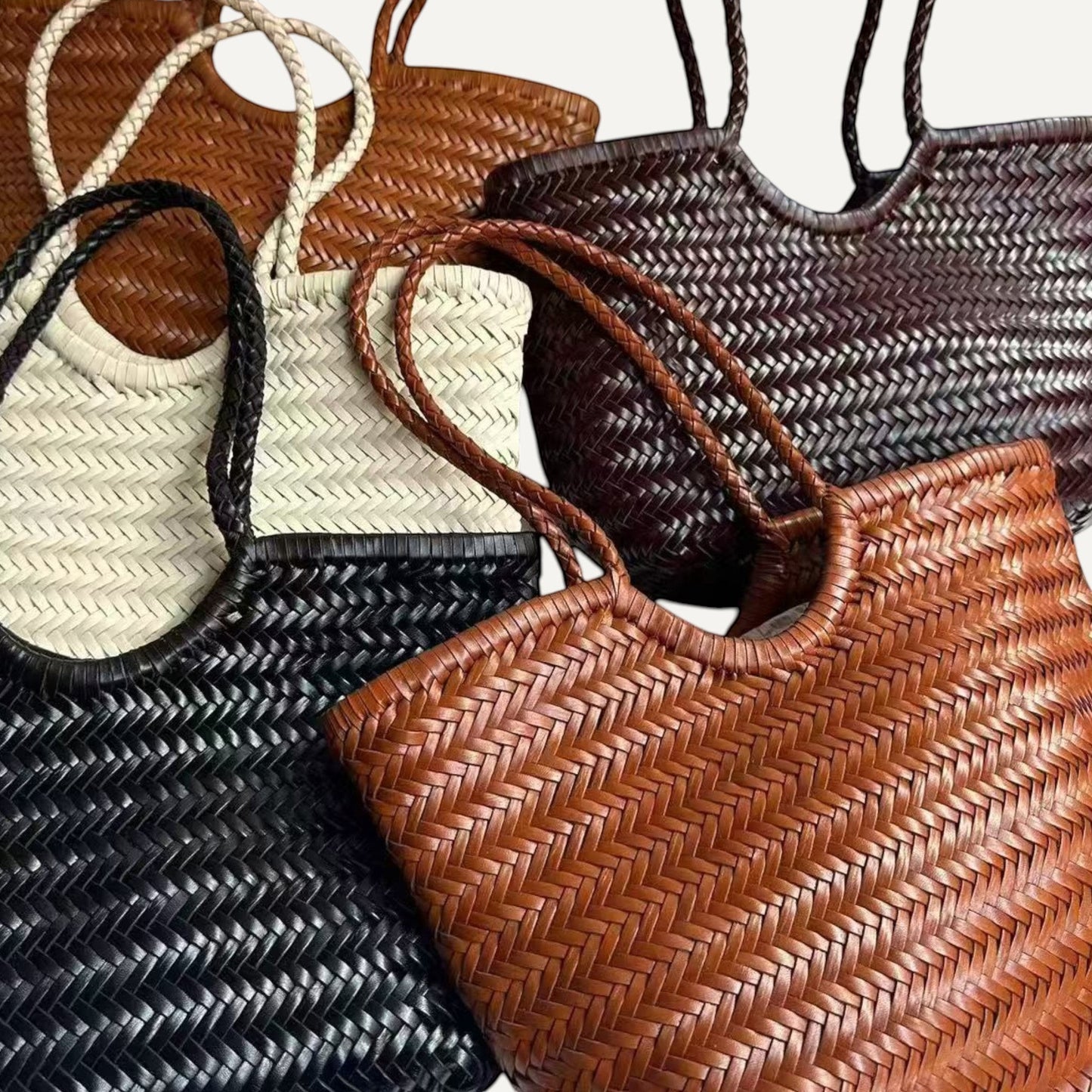 Phoebe Woven Full-Grain Leather Shoulder Tote Bag