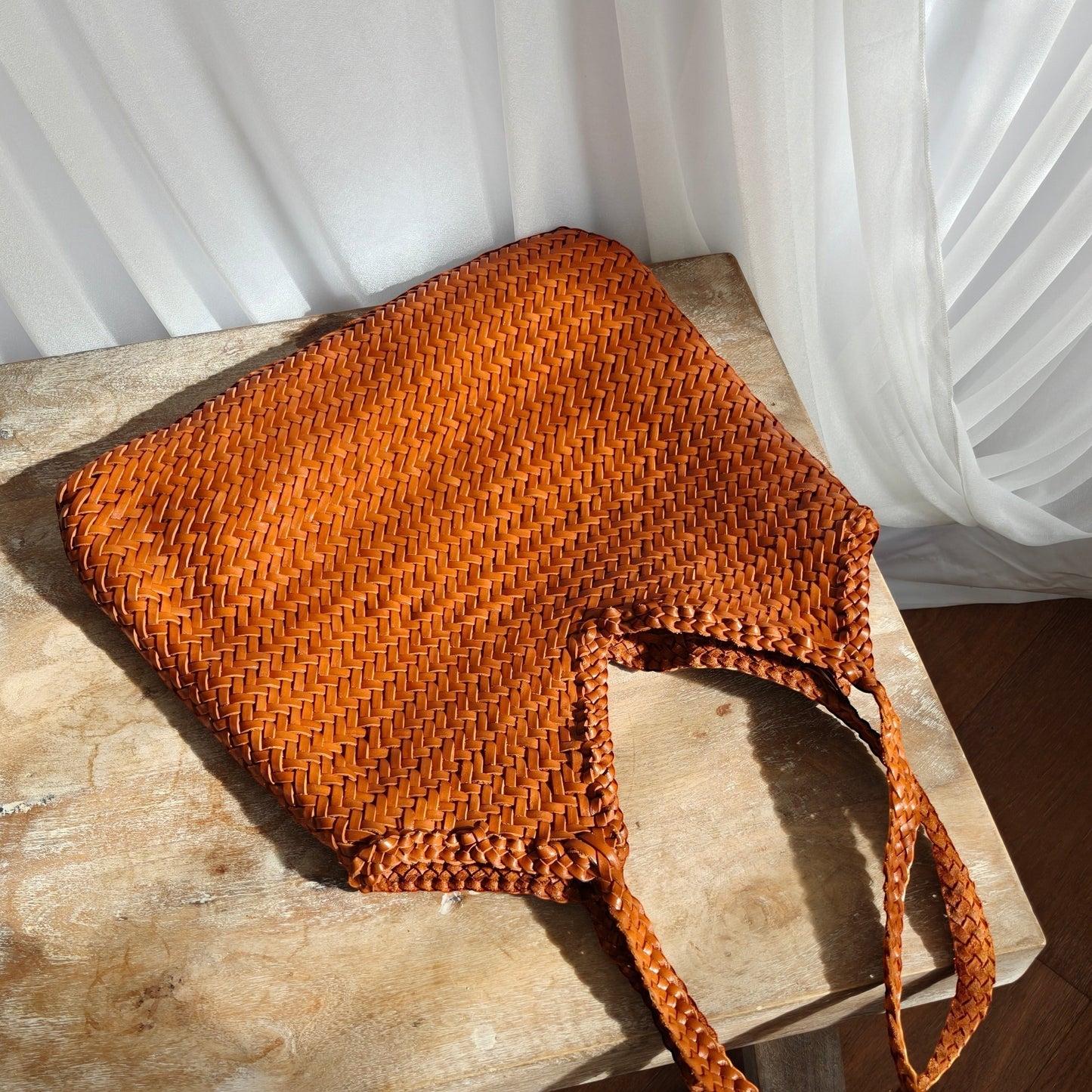 Iris Woven Leather Shoulder Tote Bag