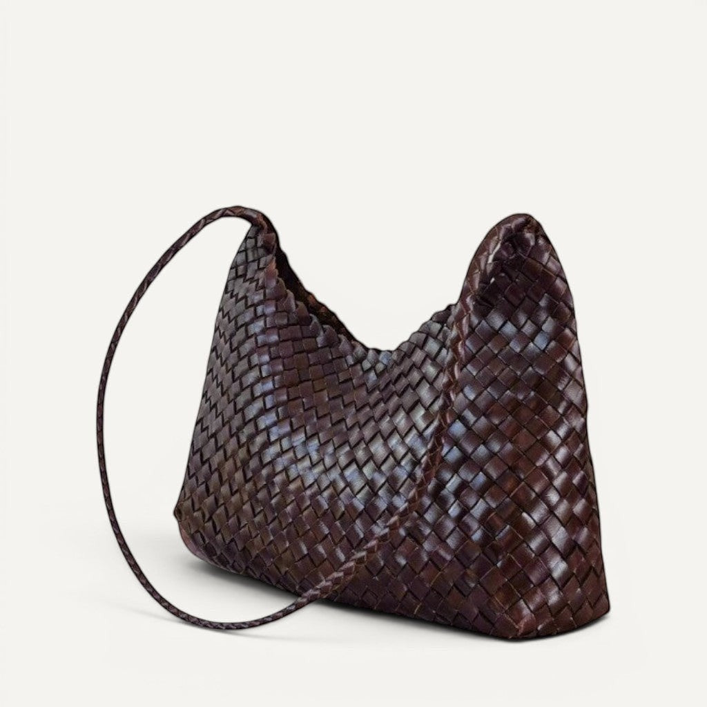 Leather handwoven large Isabella crescent hobo shoulder and crossbody bag with adjustable straps