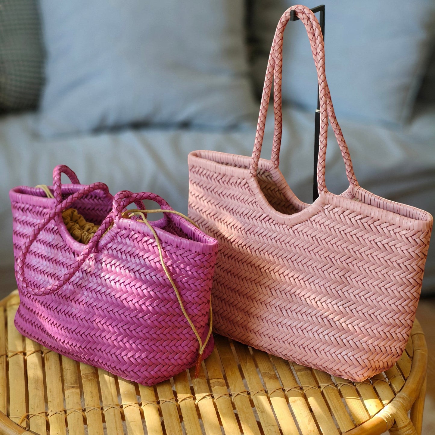 Phoebe Woven Full-Grain Leather Shoulder Tote Bag
