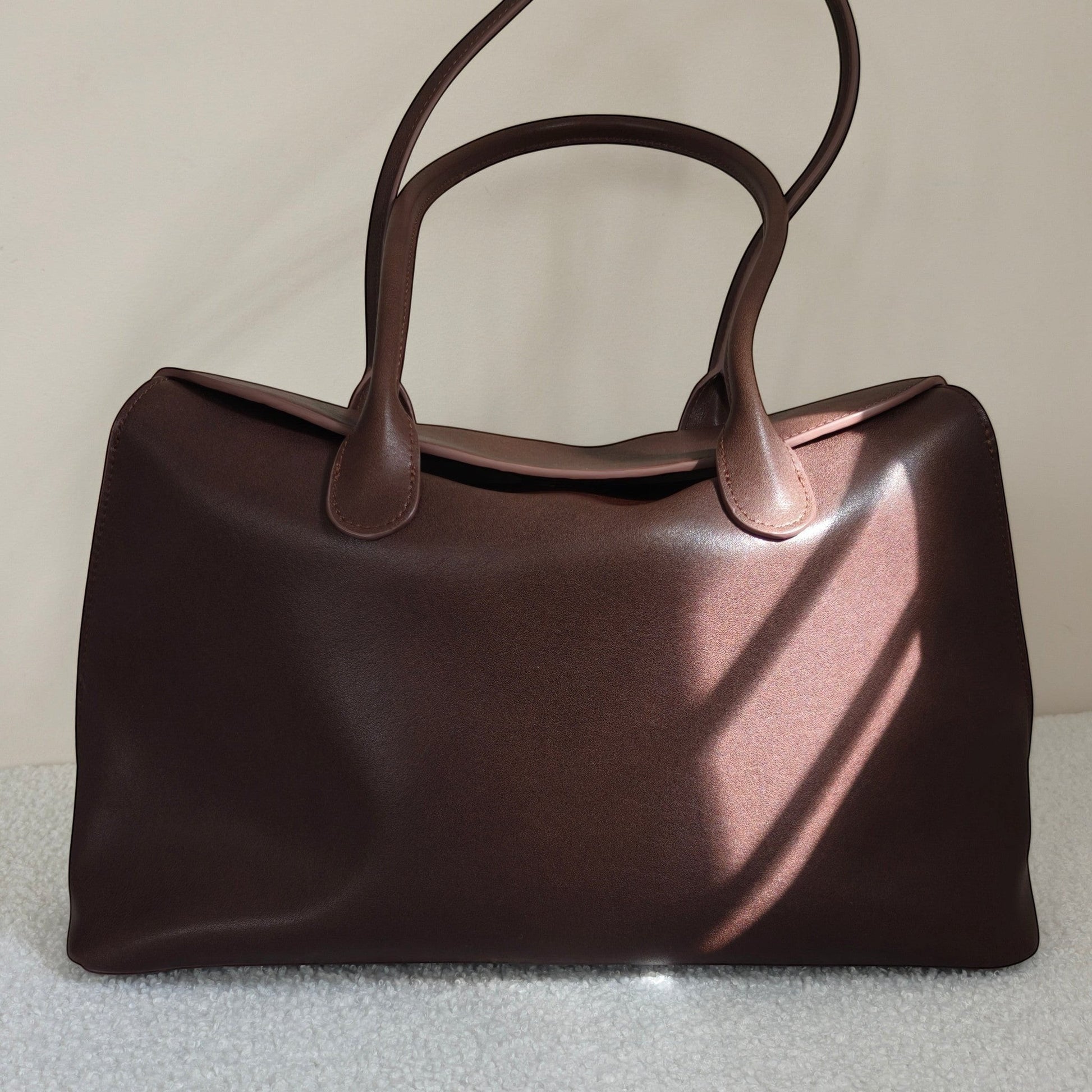 Valentina Tote premium brown leather spacious shoulder bag with clean silhouette