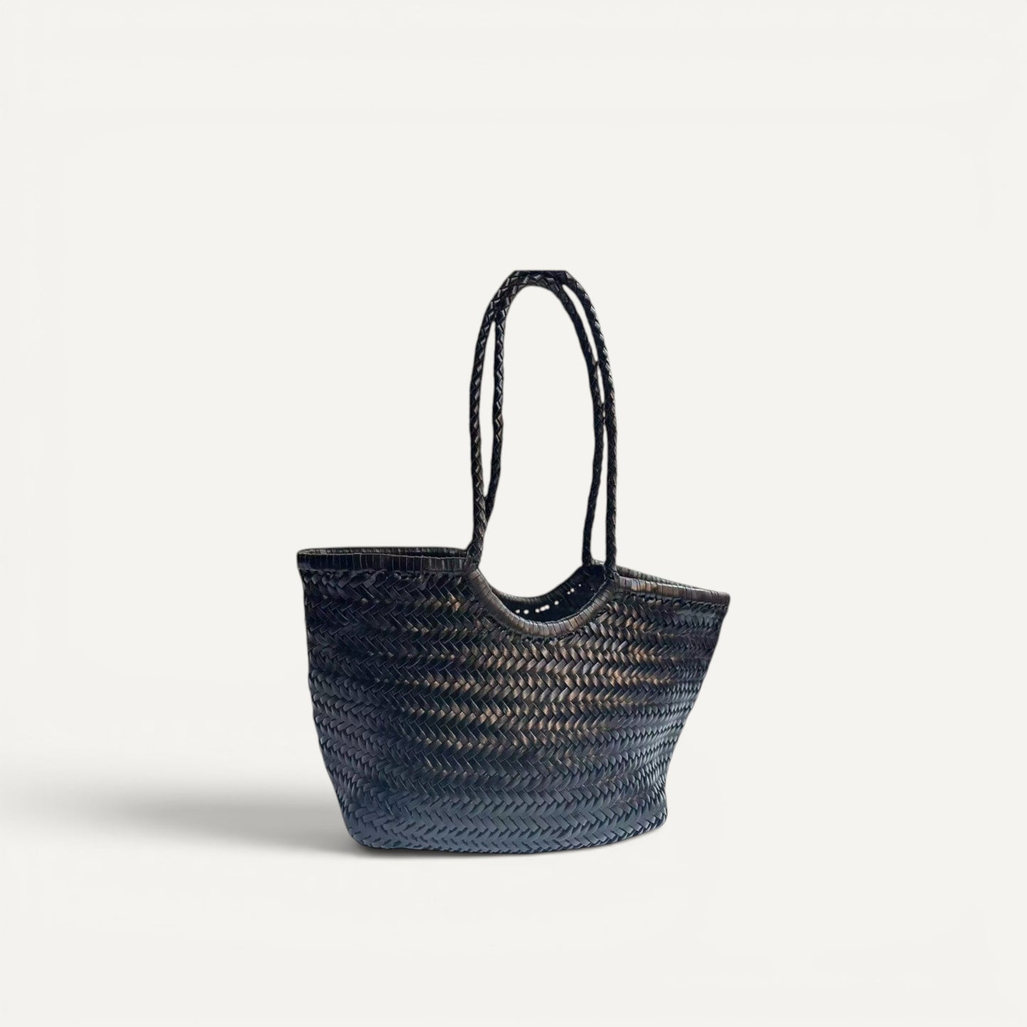 Phoebe Woven Full-Grain Leather Shoulder Tote Bag