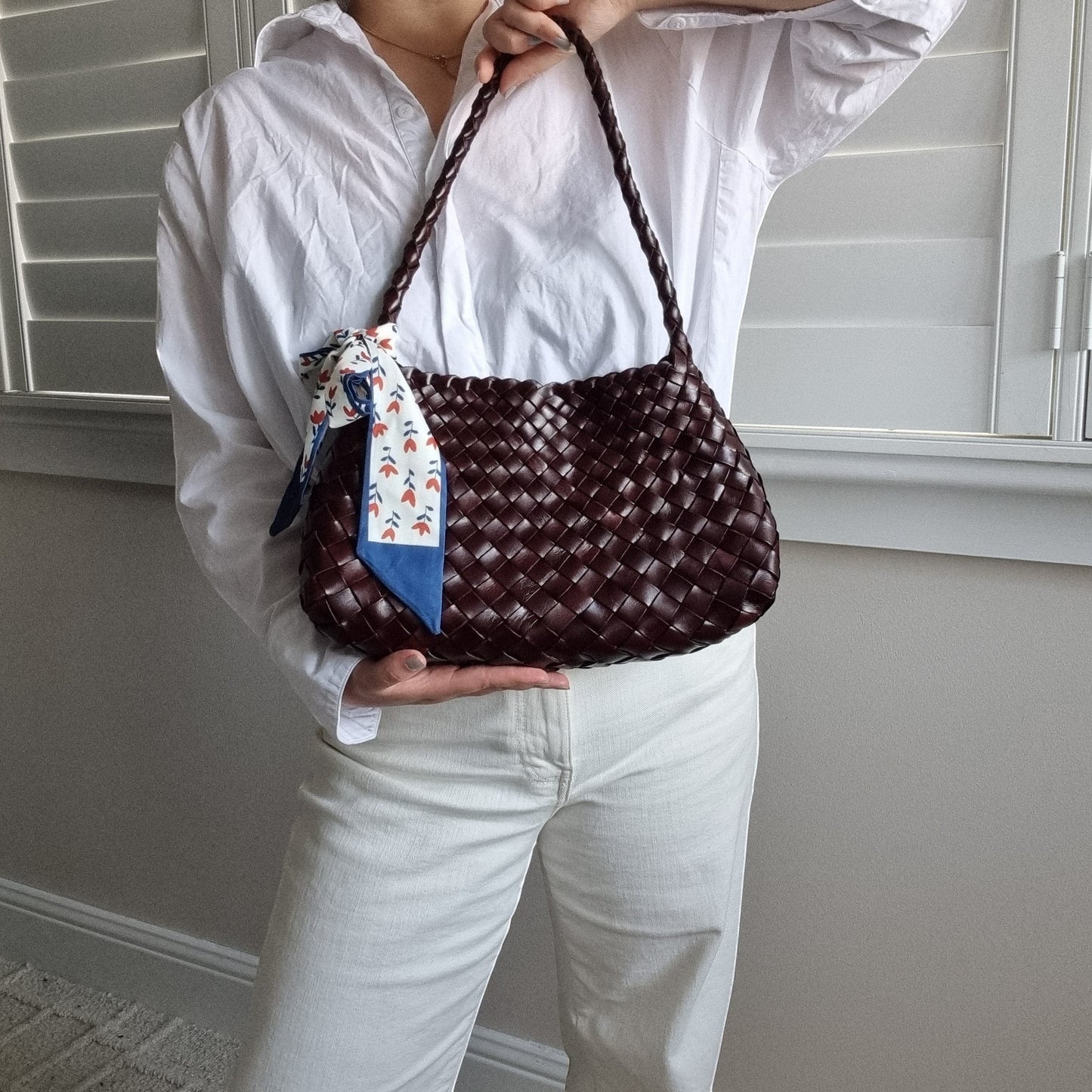 Emma Woven Full-Grain Leather Shoulder Bag