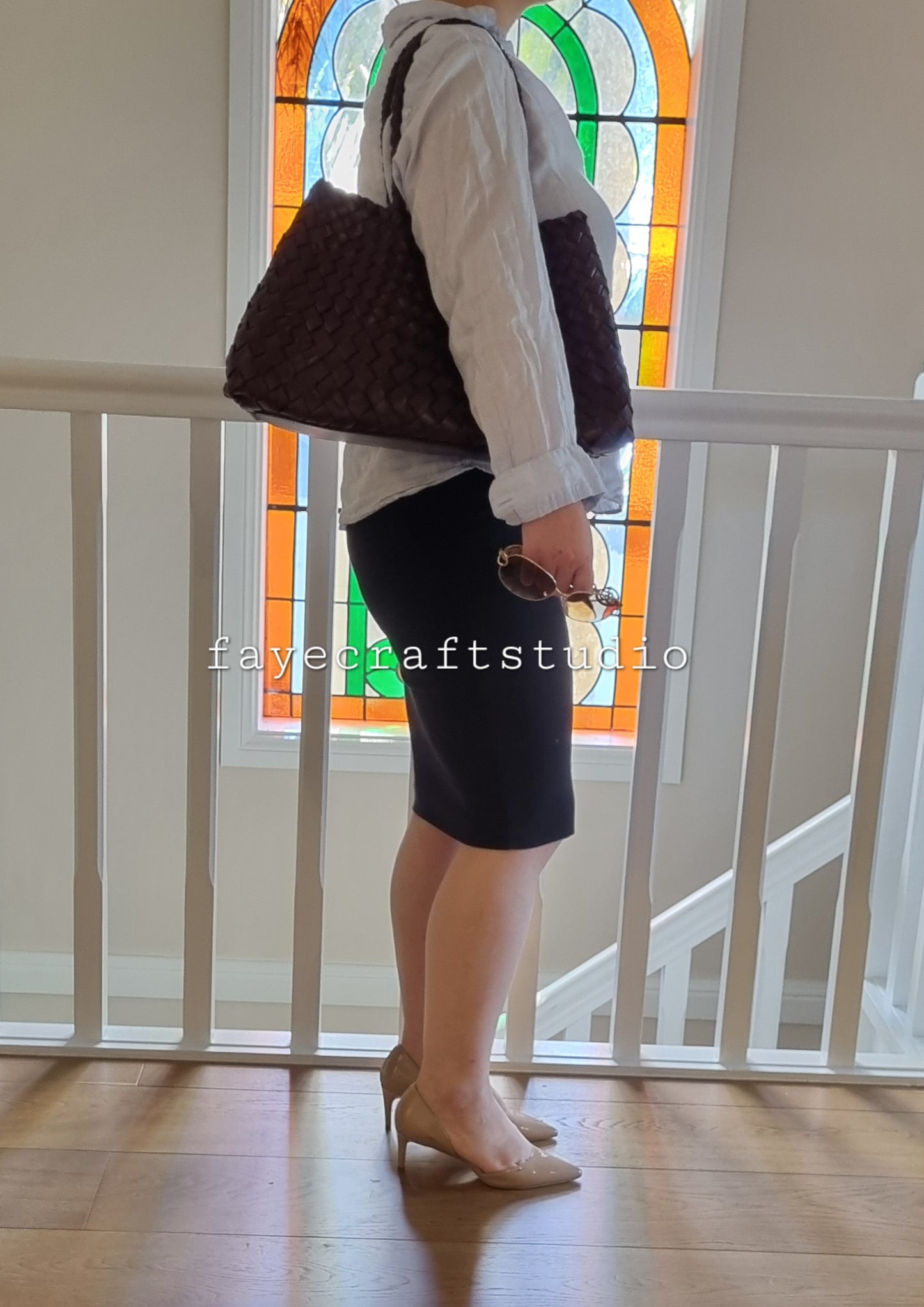 Leah - Large Leather Woven Tote