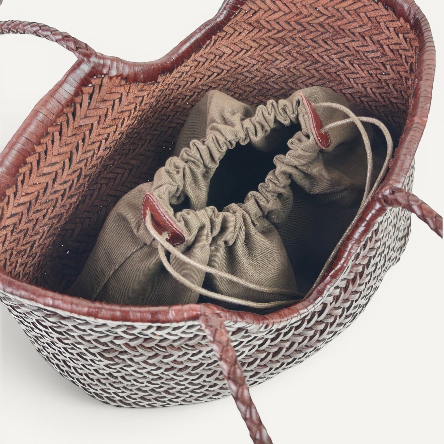 Phoebe Woven Full-Grain Leather Shoulder Tote Bag