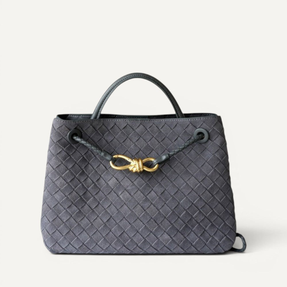 Jade Suede Leather Woven Tote Bag